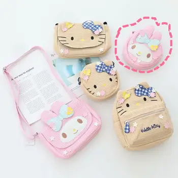 

Cute Cartoon Hello Kitty My Melody Messenger Bag Women Woven Bag Hello Kitty My Melody Shoulder Bag Crossbody Bag for Girls