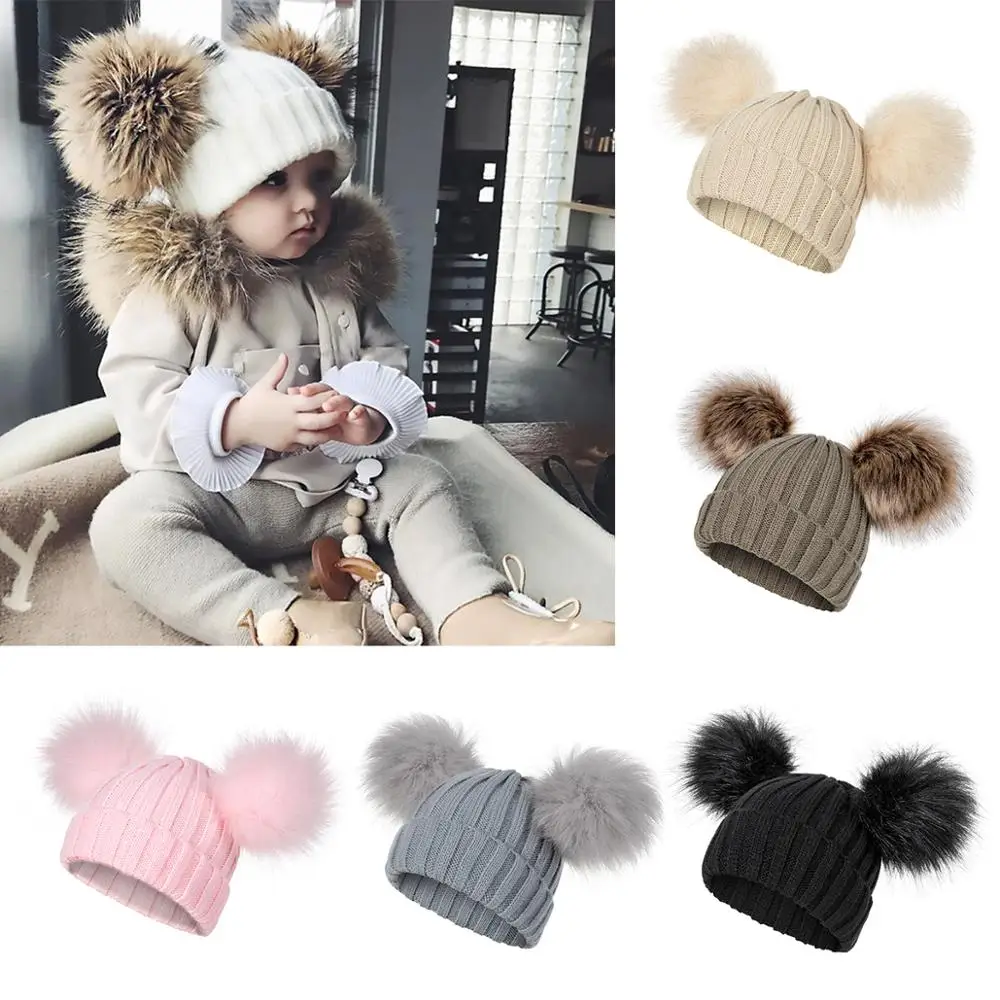 

DMROLES New Winter Female Baby Hair Ball Cap Children Soft Knit Hat Winter Children Hat Baby 0-3 Years Old Boys And Girls Hat