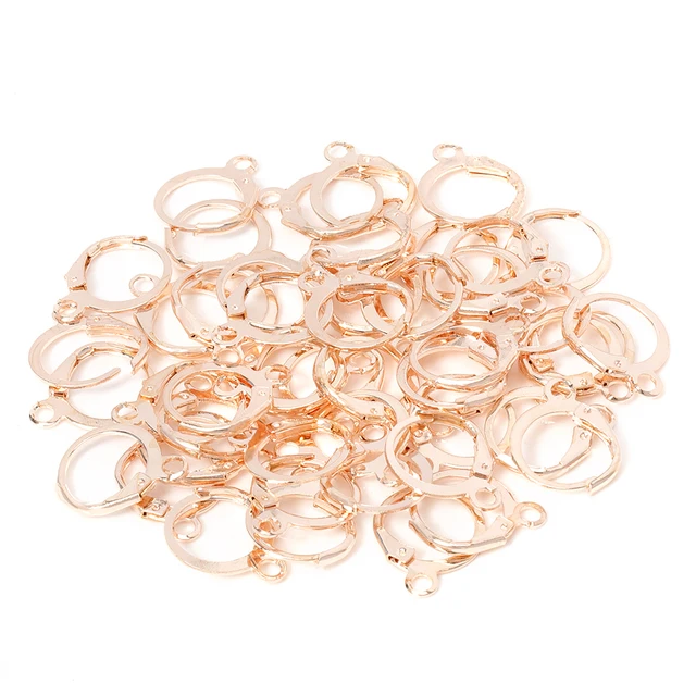 50pcs Metal Earring Making Accessories Rhodium Earring Clasps Hooks Findings With Loop Clasp Round Base For Jewelry Making Diy Rose Gold