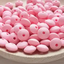 100 шт розовые кварцевые Силиконовые Бусины в форме чечевицы 12 мм силиконовые бусины Детские BX47
