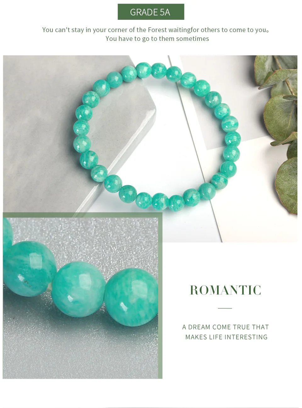 JD Gem Stone 5-12mm AAA+ Green Amazonite Stone Bead Bracelet For Women Girls Lucky Friendship Bracelet Jewelry