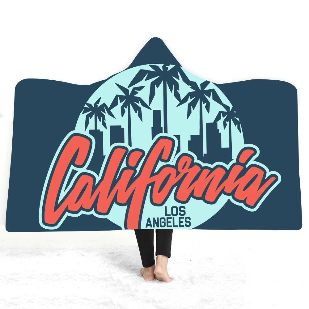 Одеяло для взрослых с капюшоном в стиле califoria, Детский 3D плюшевый, с принтом покрывало на кровать, носимое одеяло для дома, путешествия, пикника - Цвет: color21