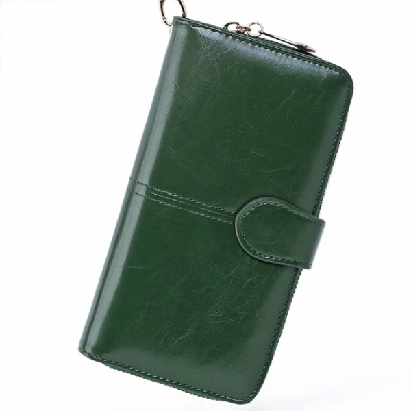 ACELURE Solid Color Women Long Wallets Simple Style Zipper& Hasp Purse With Card Holder Oil Wax Pu Leather Ladies Daily Wallet - Цвет: Green