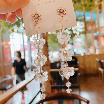 

MENGJIQIAO Korean Handmade Elegant Acrylic Flower Tassel Long Dangle Earrings For Women Girls Fashion Boucle d'oreille Jewelry