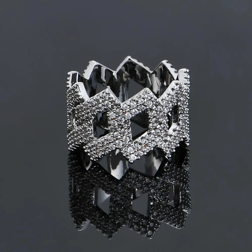 Hip Hop Ring rhombus Micro Inlay Zircon geometric shape Ice out Men's Jewelry Gift | Украшения и аксессуары