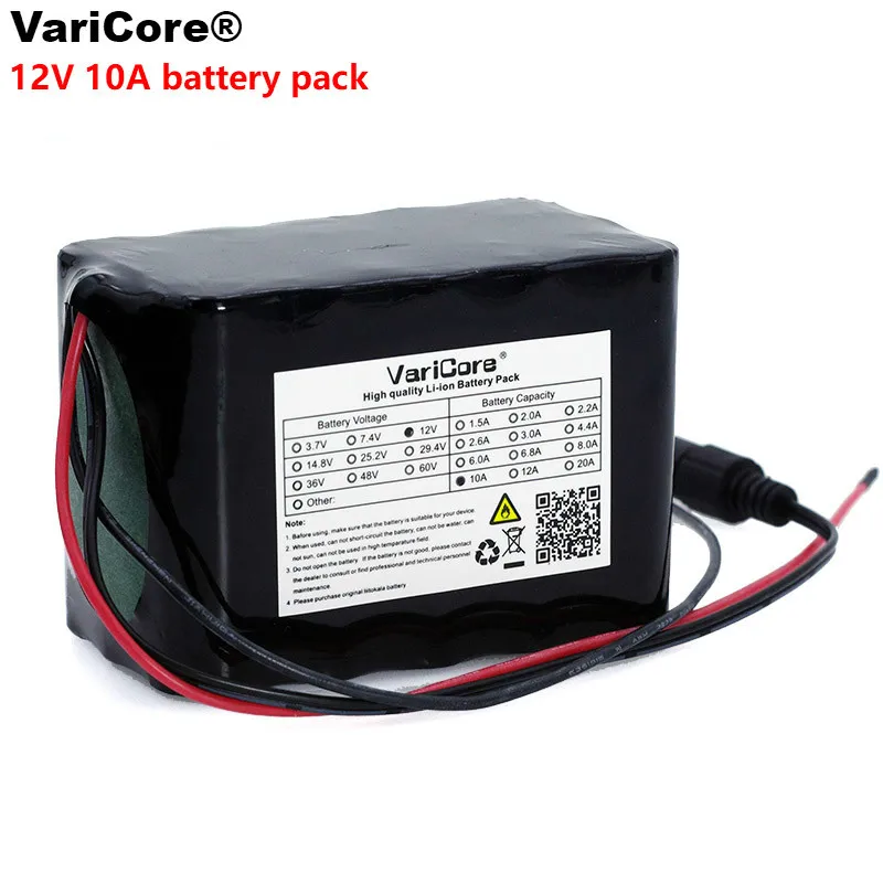 

VariCore Large capacity 12v 10Ah 18650 lithium battery 12v 10000mah with BMS for 75w LED lamp Xenon ues