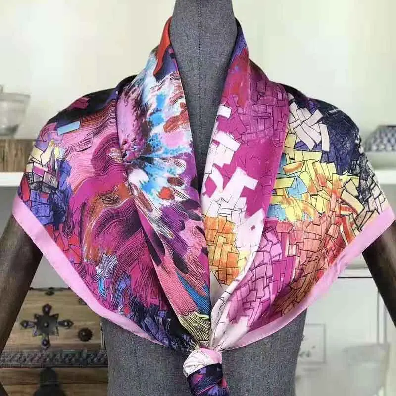 Весна осень женский Шелковый квадратный шарф, платок в китайском стиле полиэстер граффити сатин большой квадратный шарф ms Шелковый 90X90 см Шарф - Цвет: 2