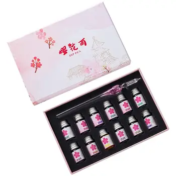 

13Pcs/Set Cherry Blossom Rain Bottled Dip Glass Pen Ink With Fountain Dip Writing Signature Pen Art Supplies Gifts M17F