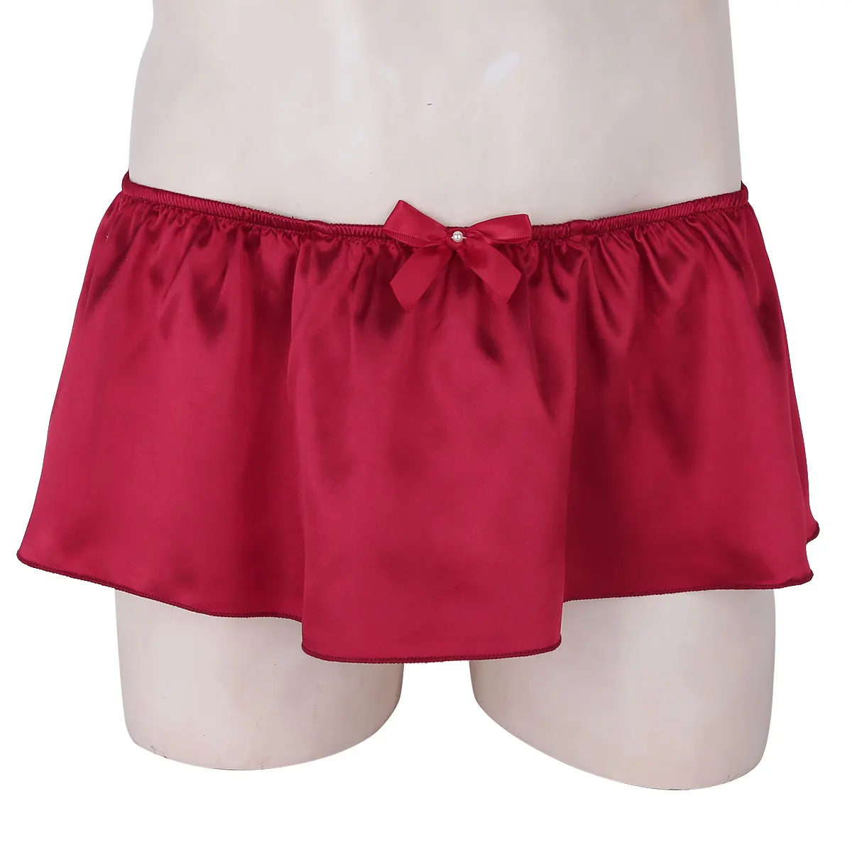 Men's Silk Satin Thong Sissy Crossdress Trunk Ruffled Skirted Panties mens silk pajamas short set