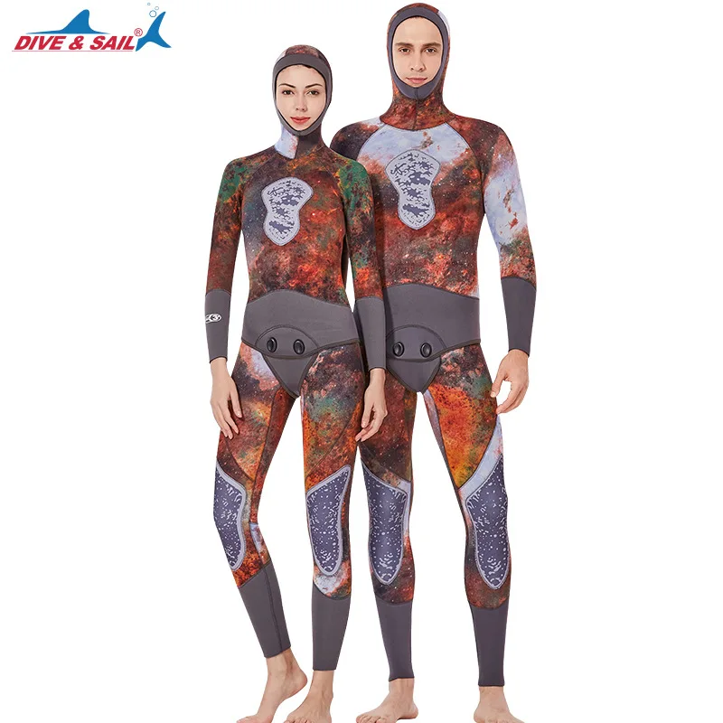 

DIVE & SAIL Mens Womens 3MM Neoprene Wetsuit with Hood Two Piece Warm Wet Suit for Snorkeling Surfing Scuba Diving spearfishing