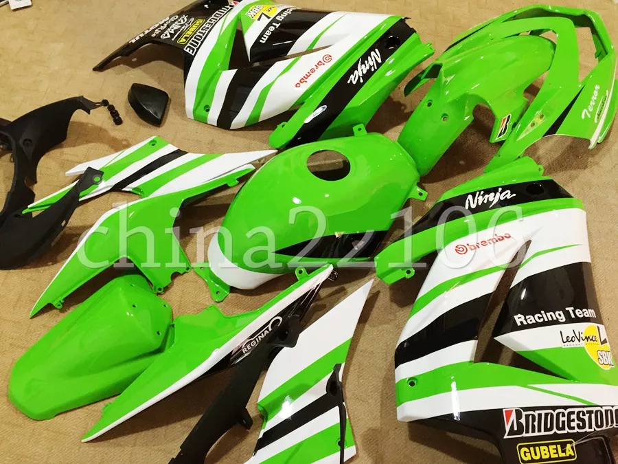ABS Обтекатели набор подходит для Kawasaki Ninja 250 EX250 ZXR250 2008- 08 09 10 11 12 13 14(литья под давлением)+ крышка бака зеленый