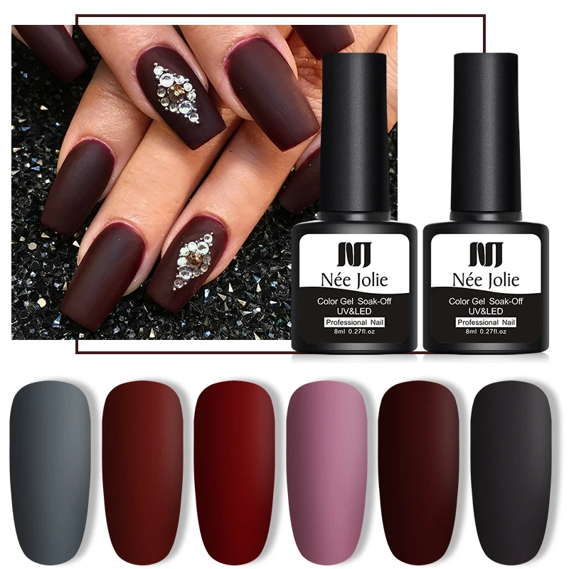 NEE JOLIE 8ml color mate esmalte de uñas de gel uv rojo Semi permanente  barniz de uñas de Gel UV DIY arte de la pintura de gel capa superior|Gel de  uñas| -