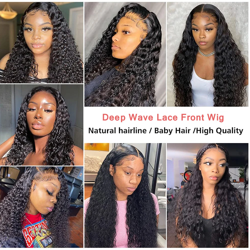 30 Inch Deep Wave Frontal Wig HD Transparent Lace Front Human Hair Wigs Brazilian Full Deep Curly Human Hair Wig