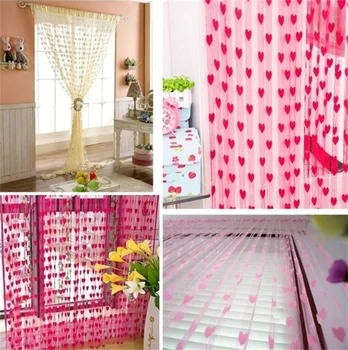 

1PC Valance Home Decoration Room Door Window Drapes Tassel String Curtain Loving Heart Pattern 100x 200 Cm Romantic Sweetstyle