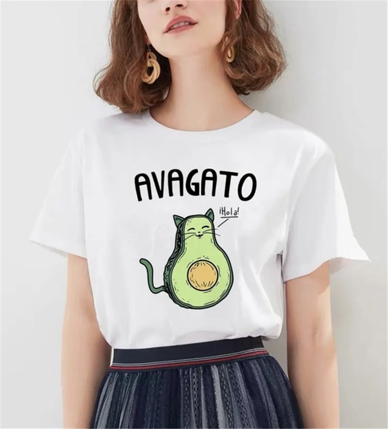 

FIXSYS Avocado T Shirt Vegan Ulzzang Women Short Sleeve Tops Korean Style Ulzzang Kawaii 90s Female Tshirt Graphic Harajuku Tee