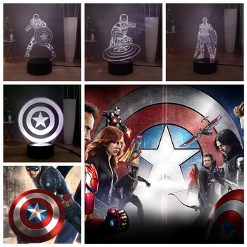 

Marvel Comic Captain America LED Night Light Plug-in Table Lamp USB Touch Bedside Lamp Creative 3D Table Lamp Bedroom Night Lamp