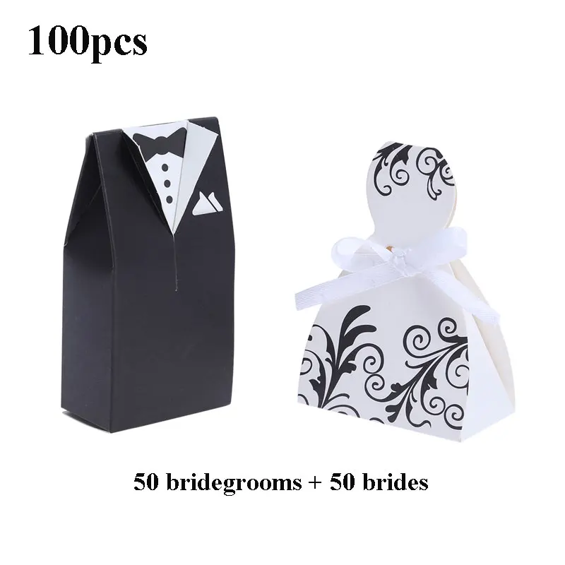 100 pcs A 50/100 шт конфеты коробки жених и невеста платья Свадебная подарочная конфетная Подарочная коробка Свадебная Бонбоньерка "сделай сам" для праздника вечерние поставки - Цвет: 100 pcs A