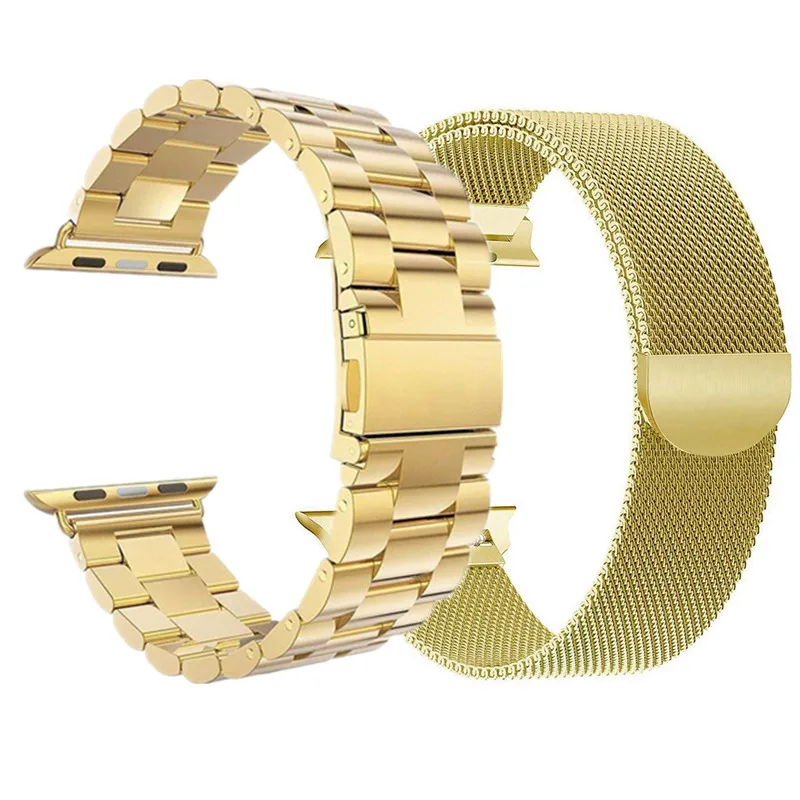 2 шт. ремешок для Apple watch band 44 мм 40 мм iWatch band 42 мм 38 мм браслет из нержавеющей стали+ Миланская петля Apple watch 4 3 2 1 42 - Цвет ремешка: Gold