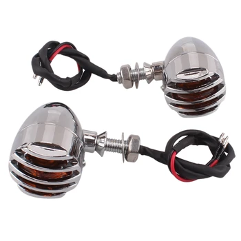 

2Pcs Motorcycle Turn Signal Light Indicator Metal Silver Retro Fence Locomotive Turn Signal