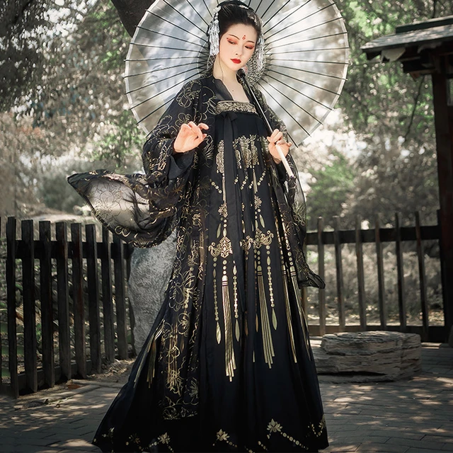 Vrouwen Klassieke Dans Kostuum Zwart Goud Hanfu Traditionele Fairy Folk Dans Jurk Kleding Festival Outfit DN5982 _ - AliExpress Mobile