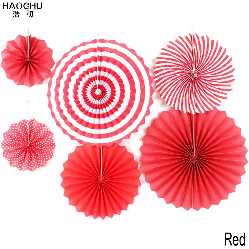 Red 6 шт./компл. смешанные размеры подвесные из бумаги круглые колеса бумажные вееры фиолетовый/зеленый/синий/розовый день рождения Дети партии Рождество украшения - Цвет: Red