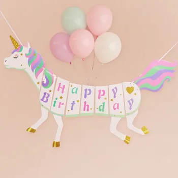 

birthday party decoration unicorn baby one full year of life theme background wall to decorate a small flag banner