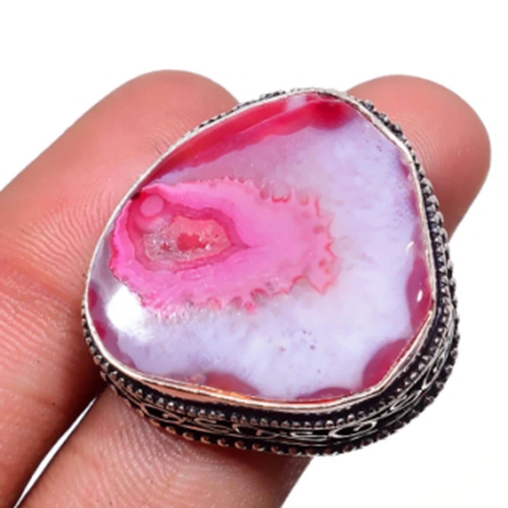 

Solar Agates Ring Silver Overlay over Copper, USA Size 7.25 , R5338