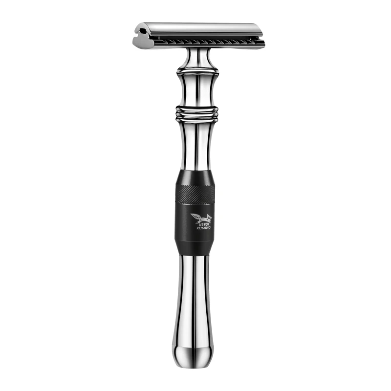 Black Razor Безопасная бритва с двумя краями, Классическая бритва с длинной ручкой, серебристый цвет, 1 ручка и 10 лезвий, Мужская Ручная бритва, бритвенный нож - Цвет: Black Razor