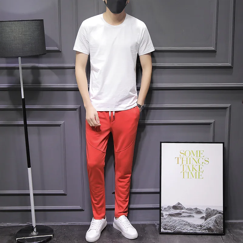 

Summer Short Sleeve T-shirt Men Crew Neck 2019 New Style Korean-style Fashion Leisure Sports Suit Slim Fit Clothes Trend