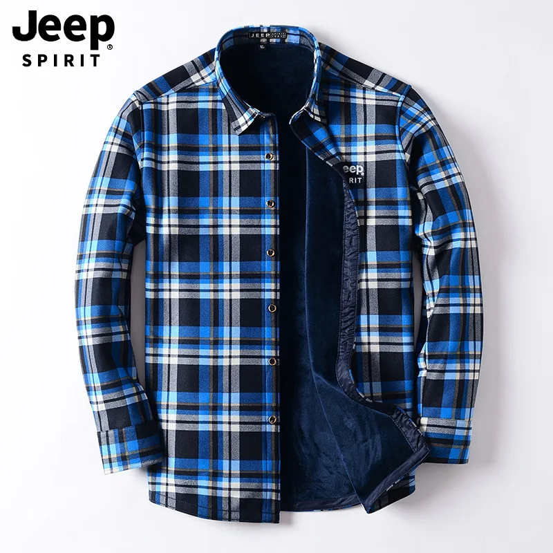 JEEP SPIRIT зимняя рубашка мужская клетчатая Флисовая теплая подкладка мужские рубашки против морщин прочные деловые повседневные рубашки мужские Размер L-4XL