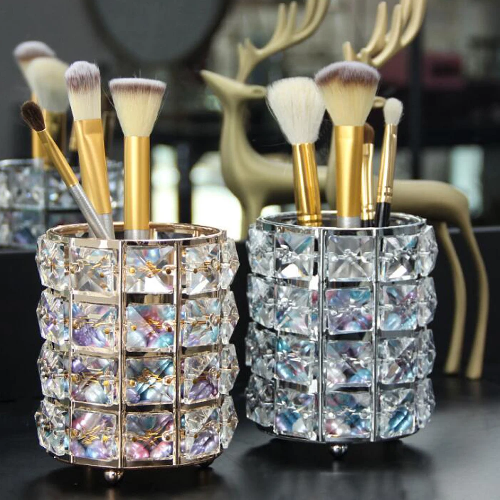 

Europe Metal Makeup Brush Storage Tube Eyebrow Pencil Makeup Organizer Bead Crystal Jewelry Storage Box