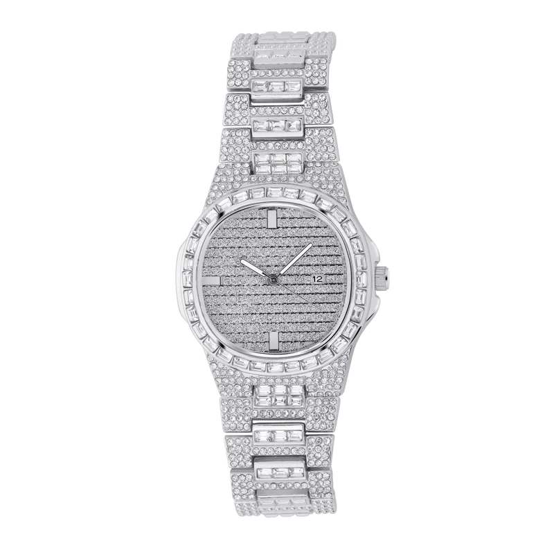 TOPGRILLZ Iced Out Watch Quartz Gold Color Silver Color Micro paved Hip Hop Personality Stainless Steel Watch