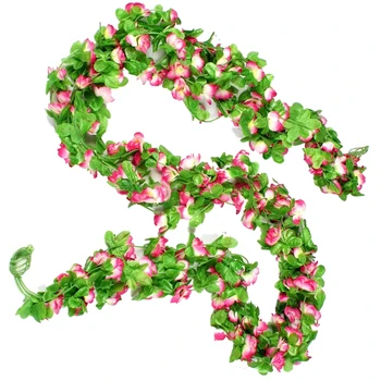 

Artificial flower garland 2.2m long green leaves fabric flowers ivy pink + green (5 pcs)