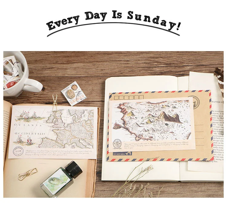 30pcs Retro World Travel Map Postcard Writable Decoration Cards Journal Wall Sticker Photo Props Greeting Paper Stationery Gift