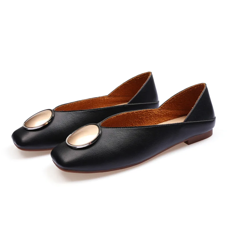 

2019 Autumn New Flat-bottom Bean Bean Shoes Korean Fashion Round Buckle Delicate Soft Large Size Women's Single Shoes