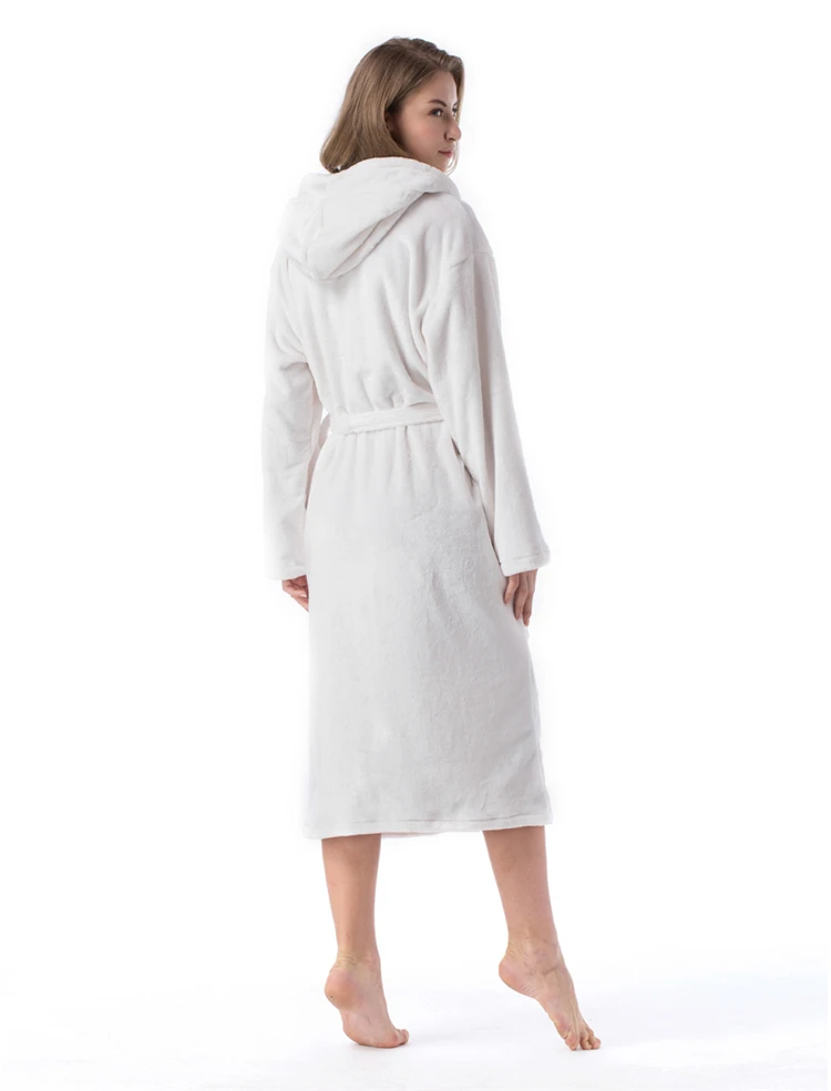 2020 Winter Kimono Robe Plush Fleece Bath Robes For Women Soft Warm Long Sleeve Hooded Nightgown Loungewear Sleepwear