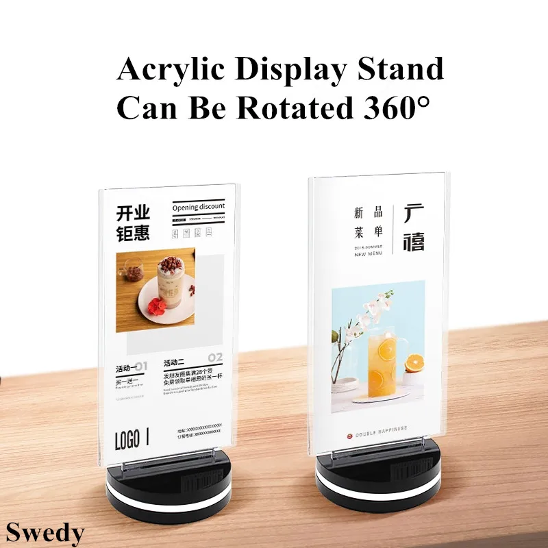 360 Degree Rotating Table Plastic Sign Holder Display Stand Menu Paper Holder Frame Counter Top Number Holder