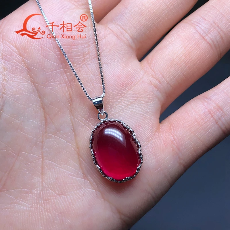 red ruby main stone  925 silver Fashion 23ct 14*19mm oval shape   Artificial  Jewelry for   Pendant Necklace