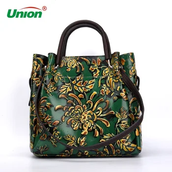 

Natural Skin Embossed Messenger Shoulder Female Handbag Tote Bags Floral High Quality Genuine Leather Women Top Handle Bag