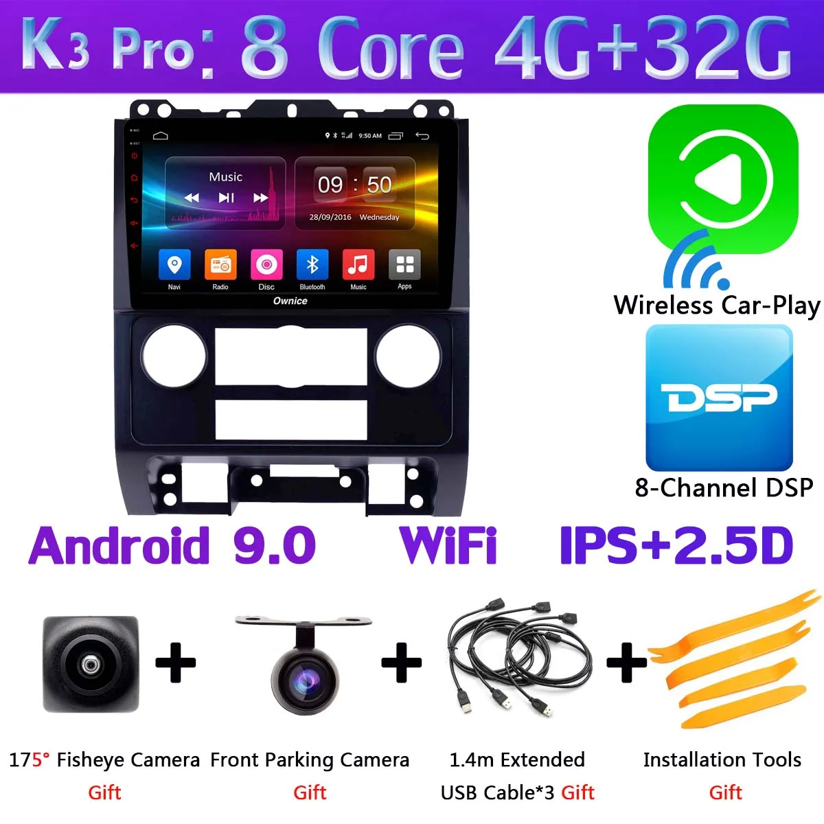 Панорамная камера на 360 ° Android 9,0 4G+ 64G DSP SPDIF CarPlay Android автомобильный плеер для Ford Escape Tribute 2007-2012 gps радио - Цвет: K3 Pro CarPlay