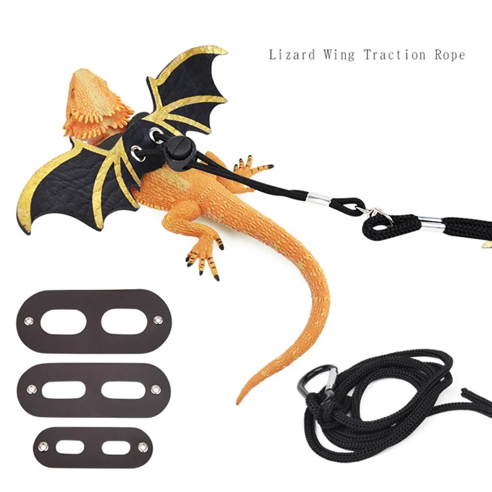 

2020 Newest 3 In 1Lizard Leash Reptile Harness Adjustable Bearded Dragon+Cool Leather Wing Lizard Leather Towing Rope With Wing