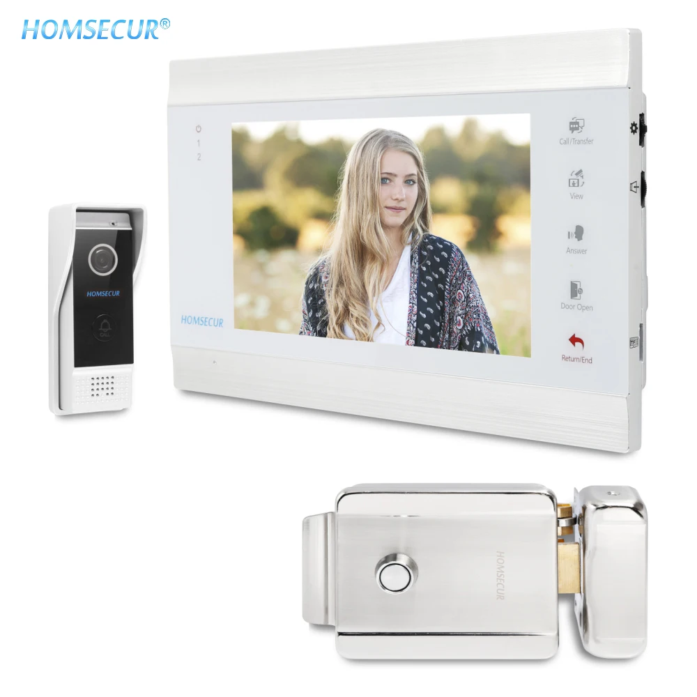 HOMSECUR " Hands-free видео и аудио Домашний домофон с одной кнопкой разблокировки сбой безопасный обод замок с ключами 1.3MP камера
