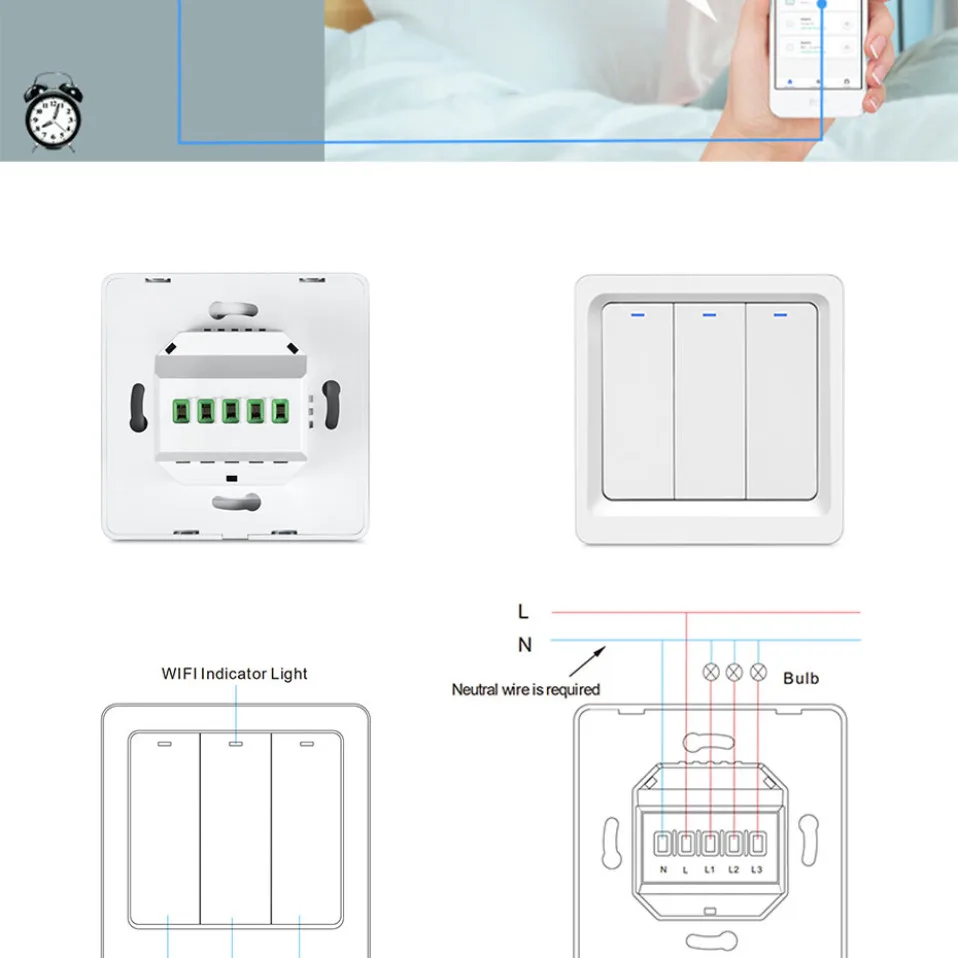 AVATTO Wi-Fi светильник Настенный умный физический кнопочный переключатель приложение Tuya дистанционное управление IFTTT Голосовое управление через Alexa Google Home