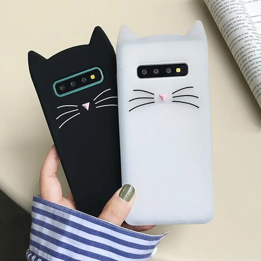 

Beard Cat Lovely Ears Kitty Phone Cover For Samsung Galaxy S8 S9 S10 Plus S6 S7 Edge Note 8 9 Silicone Cases Coque
