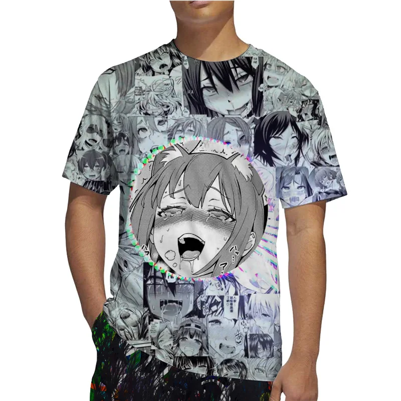 Femmes/Hommes Anime ahegao GIRL FUNNY 3D Print Casual T-Shirt à Manches Courtes Tee Top T 