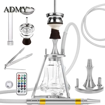 

ADMY Narguile Shisha Hookah Set With LED Light Diffuser Glass Chimney Head Hookah Mouthpiece Silicone Hose