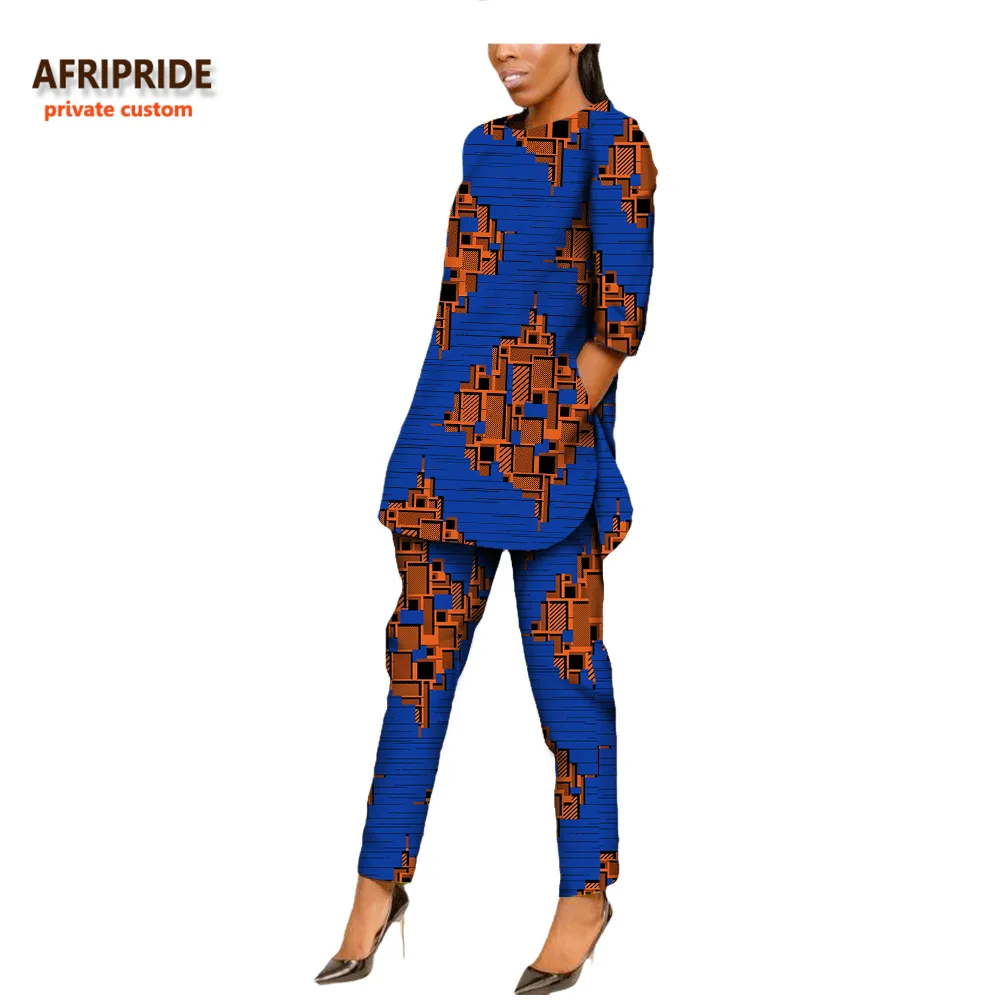Осенний женский костюм в африканском стиле AFRIPRIDE, индивидуальный повседневный костюм с полурукавом и открытым верхом+ штаны длиной до щиколотки, A722623 - Цвет: 518J