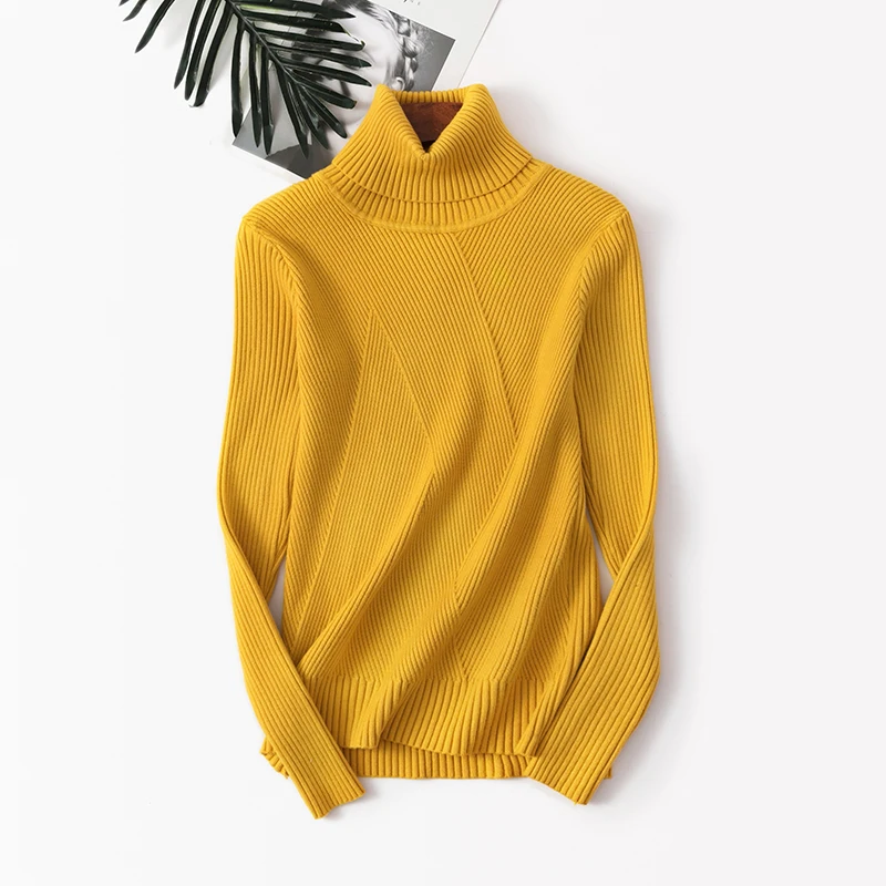 Autumn Thick turtleneck soft Pullovers Sweaters female Winter Korean Thicken knitted pull oversized sweater womens jumper - Color: yellow