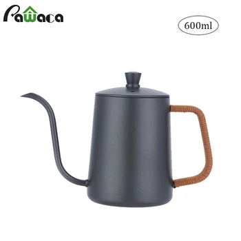 

600ml Milk Jug Steel Handle Hand Punch Pot Black Drip Kettle Coffee Pot Teapot Long Narrow Gooseneck with Lid Leather Case