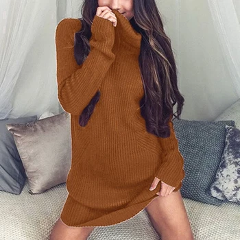 

JIDIMITTY Spring Long Sleeve Sweater Dress Women Fashion Turtleneck Knitted Dress Casual Femme Slim Dress Plus Size S-3XL